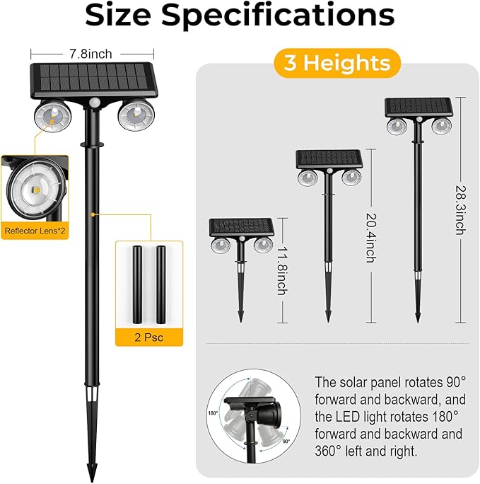 Large Solar Spot Lights Outdoor Motion Sensor 6 Pack,2 Modes Waterproof Landscape Lighting for Yard Garden Pathway,2-in-1 Wall&Spot LED Lights with 360° Adjustable Dual Heads(Warm Light)