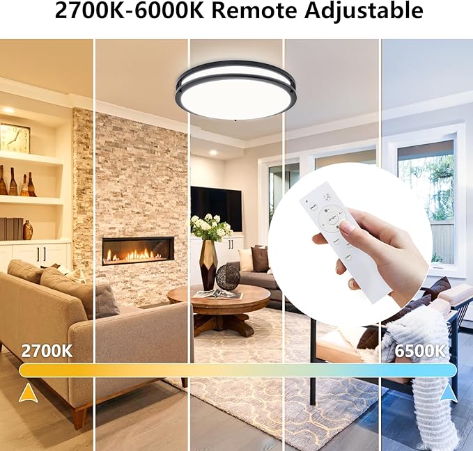 Flush Mount Ceiling Light - 2 Pack 36W 3000K/3500K/4000K/5000K/6000K Dimmable Led Ceiling Light Fixture for Kitchen Hallway Bedroom Bathroom (2, Black, 17.5 Inch)