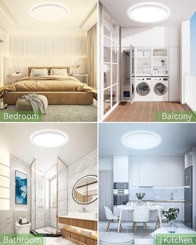 zemty 6-Pack 12-Inch LED Flush Mount Ceiling Lights, 24W 3200Lumens 5 CCT Adjustable (3000K-6500K), Round Flat Light Fixture for Bedroom Kitchen Bathroom Hallway (White)