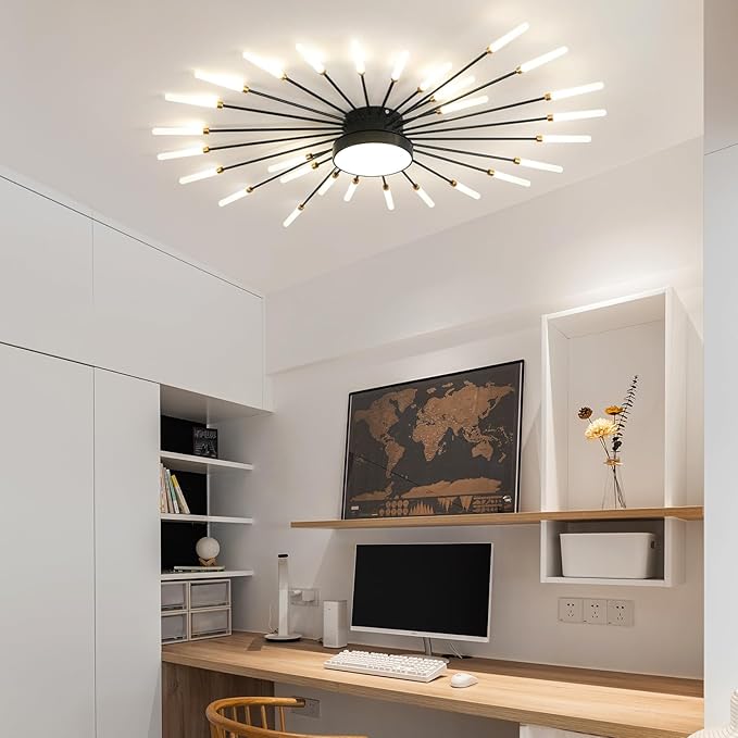 Modern LED Ceiling Light, Ring Black Flush Mount Ceiling Lights Fixture with Remote Control, Acrylic Ceiling Lamp for Bedroom Hallway Kitchen Island, 3000k-6500k Dimmable (41IN, Firework)