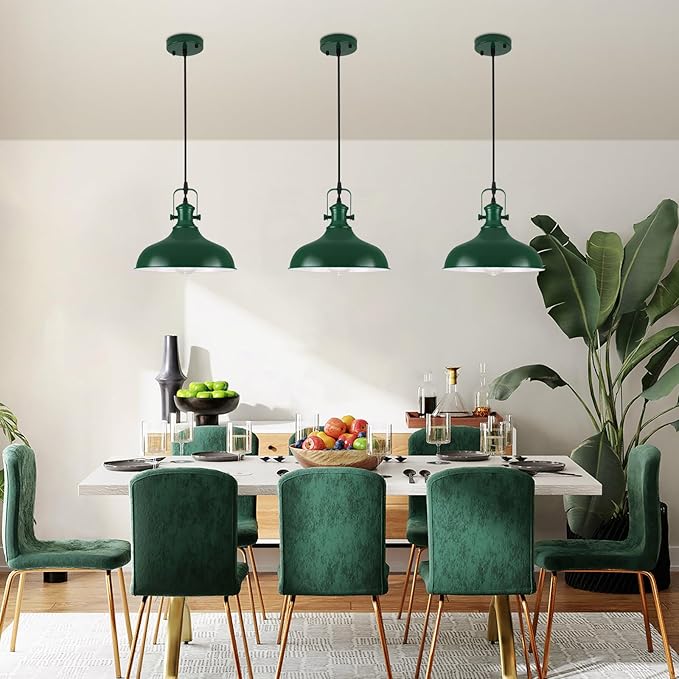 Green Pendant Light, 11.4" Farmhouse Pendant Lights Kitchen Island, Industrial Pendant Lights for Kitchen Island, Dining Room, Cafe, 3 Pack