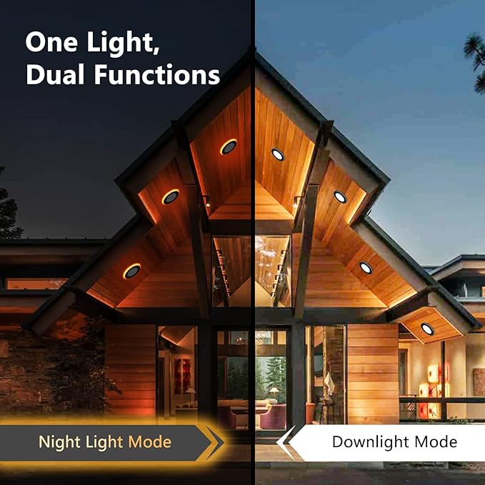 CycevSun 16 Pack Black Recessed Lights 4 Inch with Night Light, Canless Ultra Thin Wafer Soffit Downlight with Junction Box, Dimmable & 5 Color Selectable, 9W, ETL & Energy Star