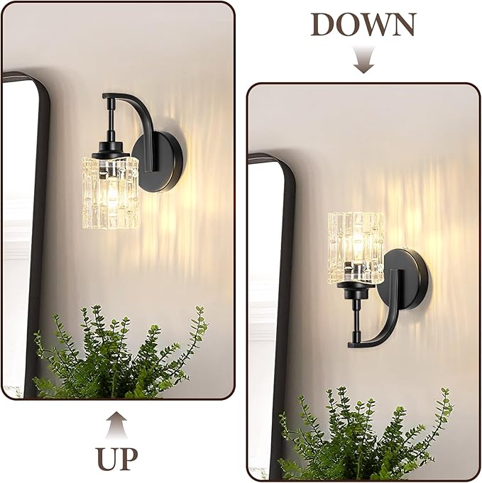 Matte Black Wall Sconce, 1-Light Bathroom Vanity Light Fixture with Clear Glass Shade,Modern Wall Light for Mirror Living Room Hallway Bedroom