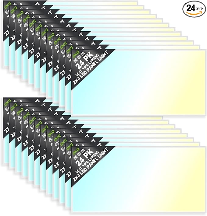 OKQ 2x4 LED Flat Panel Light Drop Ceiling Office Fixture, 5 CCT 3000K-6500K Adjustable & 5 Wattage Selectable,0-10V Dimmable, 2X4 LED Flush Mount Ceiling Light, ETL Listed 24Pack