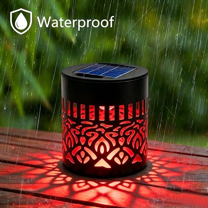 2 Pack Solar Fence Lights Mandala, Seven-Color Changing Solar Wall Mandala Lights Outdoor, Waterproof Metal Deck Step Lights for Garden Patio Post Backyard Yard Table