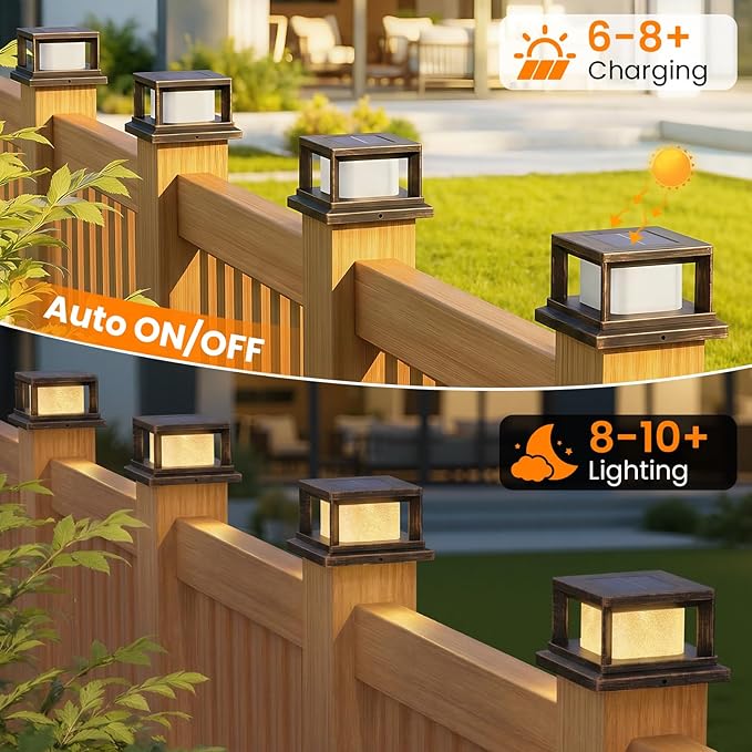 Mlambert 12 Pack Solar Post Lights Outdoor, 2 Modes LED Fence Cap Light for 4x4 Post, Waterproof Deck Light Patio Garden Decor, Warm/Cool White, Brown