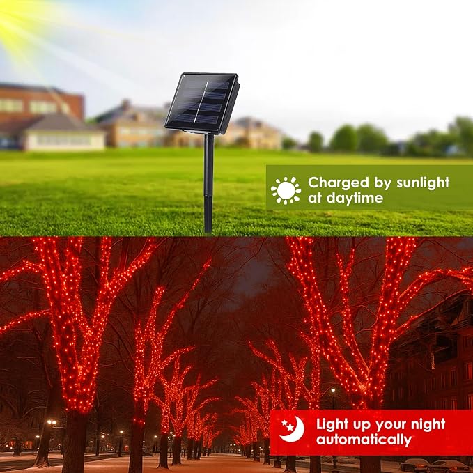 bhclight Solar String Lights Outdoor, 2-Pack Total 80FT 200 LED Solar Twinkle Lights Outside Waterproof Copper Wire 8 Modes Fairy Light for Festive Decoration Garden Tree Party Birthday Decor(Red)