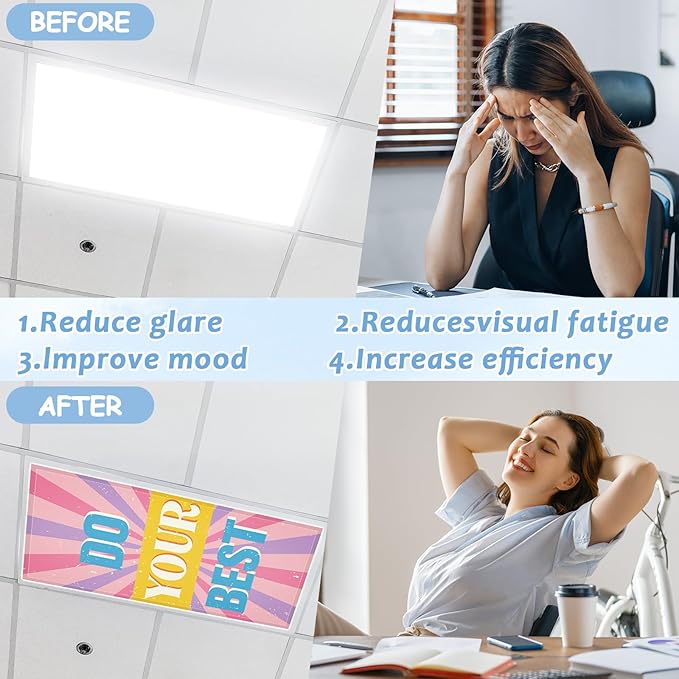 6 Pcs Fluorescent Light Covers with 60 Magnets for Classroom Ceiling Light Decor 4 x 2 Feet Magnetic Light Covers Filter Easy Install for Office Hospitals & Home Drop Ceiling Supplies(Inspirational)