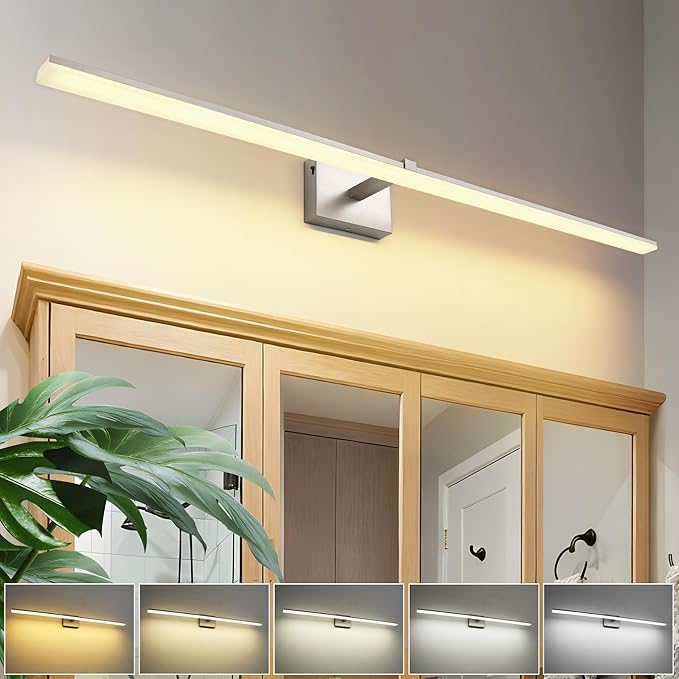 ZUZITO 48 Inch Vanity Lights for Bathroom Over Mirror Brushed Nickel Over Cabinet Arm Extra Wide LED Bar 5CCT 2900K 6000K 32W 2560lm ETL