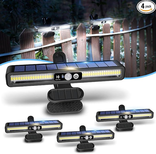 Clip On Solar Motion Lights Outdoor Waterproof, 4 Pack Motion Sensor Outdoor Lights with 36 LEDs, 6000K, Portable Solar Powered Security Light for Fence Garage Camping(Black)
