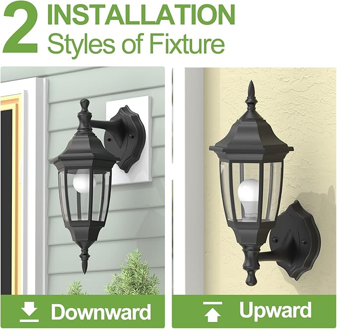 EMART Plastic Outdoor Wall Light Fixtures with Bulbs, Waterproof and Anti-Corrosion Porch Sconces, Exterior Lanterns Wall Mount Lamp for Outside, Garage, Front Door, House, Patio, 2 Pack, Black