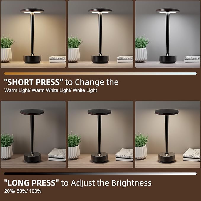 2pack Rechargeable Cordless Table Lamp, LED Portable Powered LED Battery Light 6000mAh USB Desk Lamp, for Restaurants Outdoor (2pack Black)