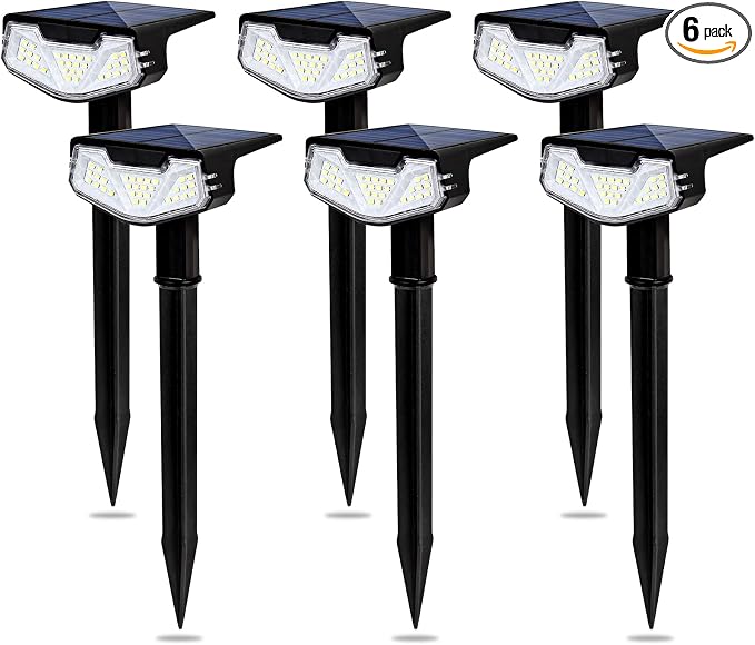 Solar Spot Lights Outdoor IP65 Waterproof, 6000K 3 Modes 1000lm Bright Stake Lights for Yard Garden House Garage Pathway (6Pack, 15Hrs Runtime)