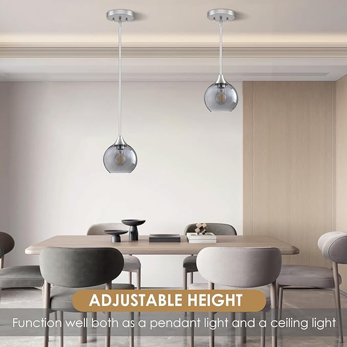 Pendant Lights Kitchen Island 3 Pack,Brushed Nickel Pendant Light Fixtures with Adjustable Rods,Seeded Glass Kitchen Pendant Lighting Over Island,Modern Island Lights for Kitchen Dining Room-E26 Base