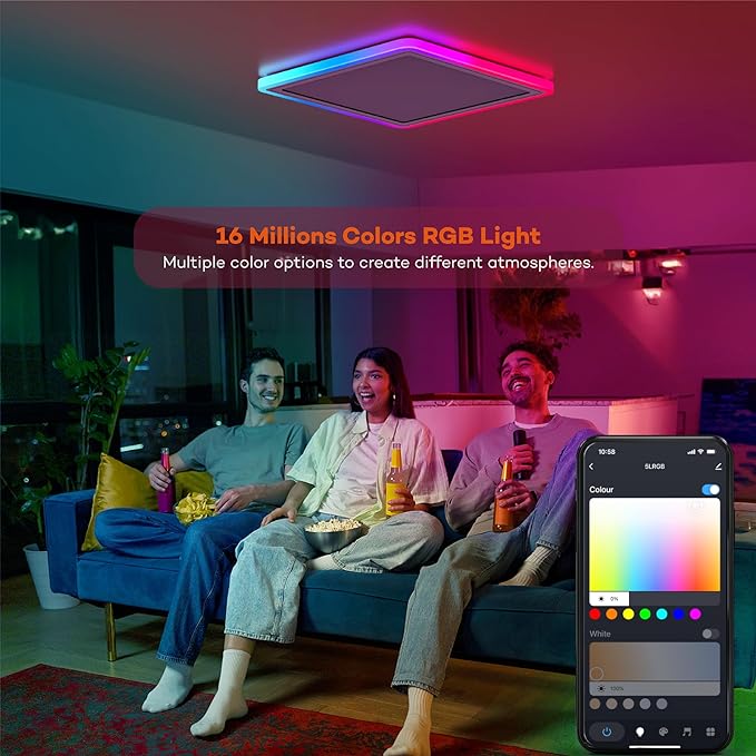 Annaror Smart LED Ceiling Light WiFi, 13in RGB Flush Mount Lighting Fixture with Remote, Compatible with Alexa Google Home, Low Profile Ceiling Light for Bedroom, Kitchen, Square White