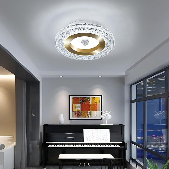 UOFUS 7.84inch Mini Motion Sensor LED Ceiling Light Indoor Wired Gold Flush Mount Light Fixture 6400K Motion Activated Light for Closet Hallway Laundry Stairs Shower Porch Garage Basement