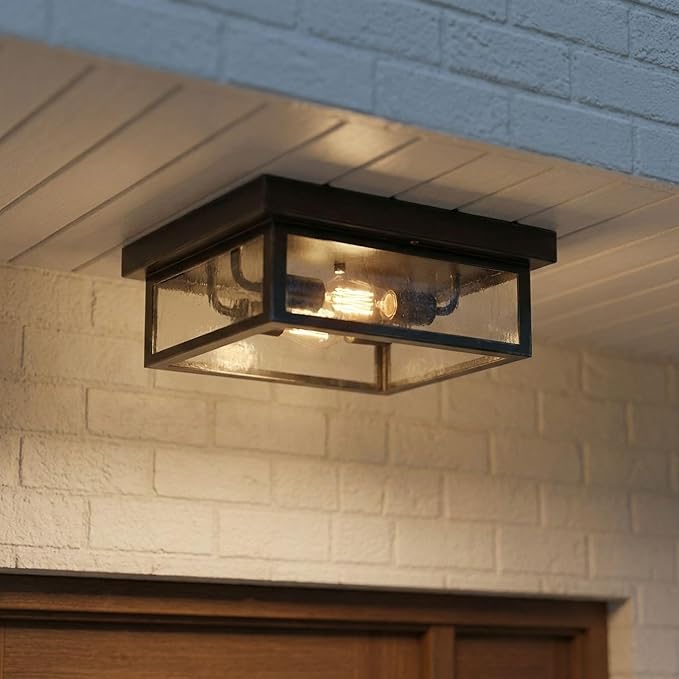 Quoizel Westover 12" Outdoor Flush Mount Ceiling Light, 2-Light Earth Black with Clear Beveled Glass, E12 Base, ETL Damp Rated