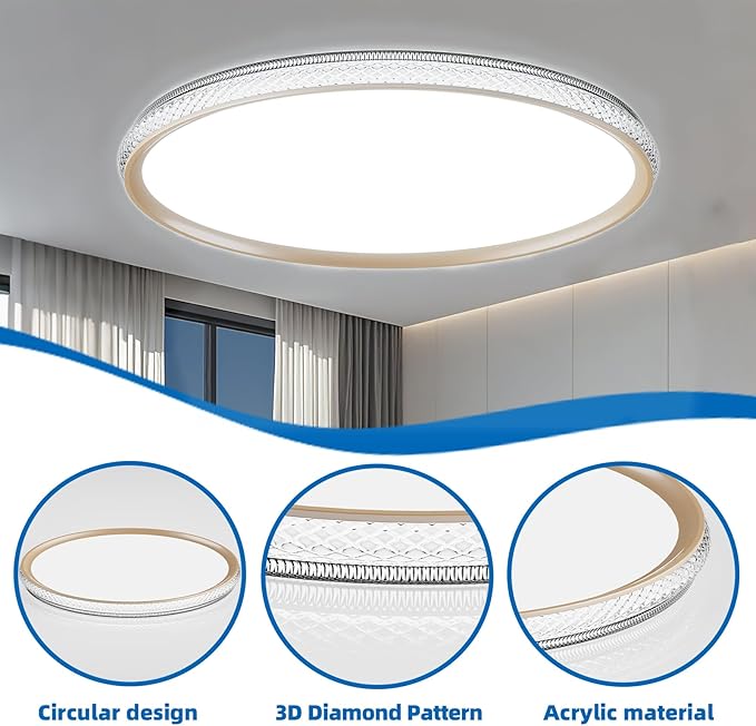 LED Ceiling Light 15-Inch Dimmable Flush Mount with 5CCT Adjustable Color Temperature (2700K-5000K), 35W 4000LM, Ceiling Light Fixture for Bedroom, Kitchen, Living Room, Office, and Hallway.