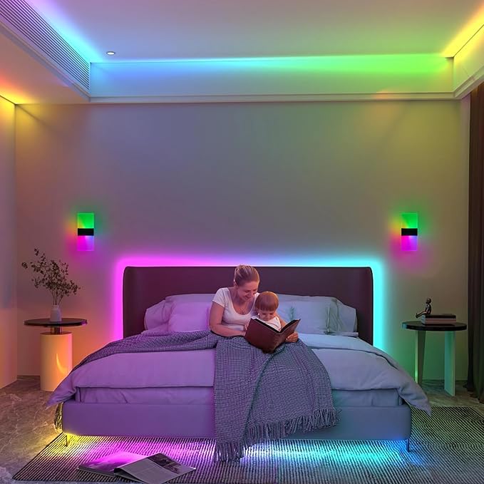 LED Wall Lights for Room Decor, Battery Operated Wall Sconce Set of 2, Remote Control, Dimmable, Rechargeable, Cordless Wall Lamps for Bedroom