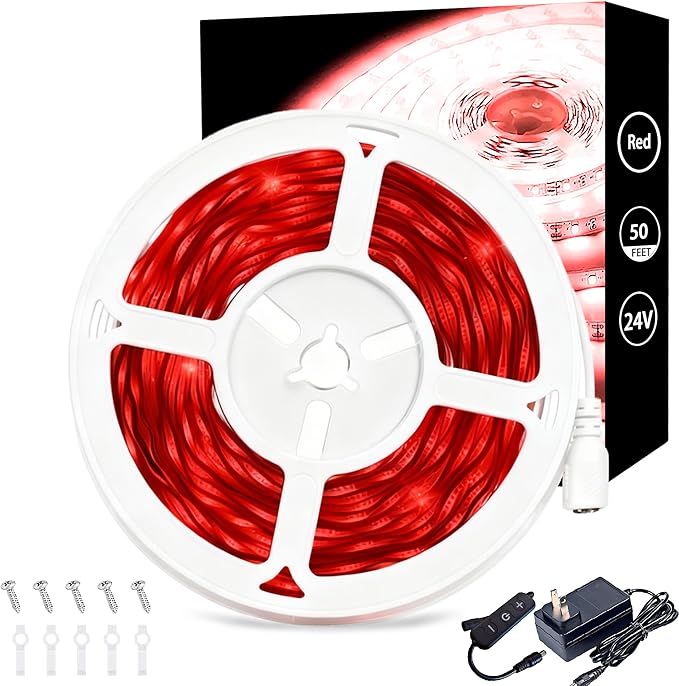Red 50 Feet Led Lights Strip Indoor Rope Lights Easy DIY Cuttable Strip Lights for Wine Cabinet Bar Room Bathroom Living Room Kitchen Ceiling Wall Vanity Mirror Decor