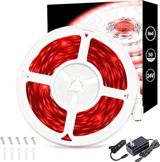 Red 50 Feet Led Lights Strip Indoor Rope Lights Easy DIY Cuttable Strip Lights for Wine Cabinet Bar Room Bathroom Living Room Kitchen Ceiling Wall Vanity Mirror Decor