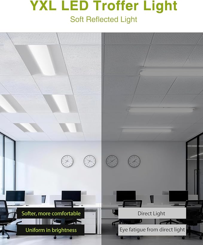 YXL 2x4 LED Troffer Light, 5CCT Switch LED Drop in Ceiling Light for Dropped Ceiling, 9720/8100/6750/5400/4050 Adjustable Lumens, 6500/5000/4000/3500/3000K Color Temperature, Dimmable 0-10V,ETL