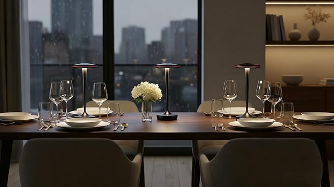 YHT 72Hrs Cordless Table Lamps Rechargeable, 6000mAh Battery Portable LED Touch Table Lamp, 3-Color Stepless Dimming, for Outdoor, Dinning, Patio, Restaurant, Kitchen (2 Black)