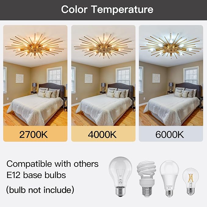 ZGLAOJT Semi Flush Mount 8 Light Ceiling Light Modern Metal Ceiling Lighting Gold Light Fixture Chandelier for Farmhouse Kitchen Dining Room Bedroom Hallway Living Room.