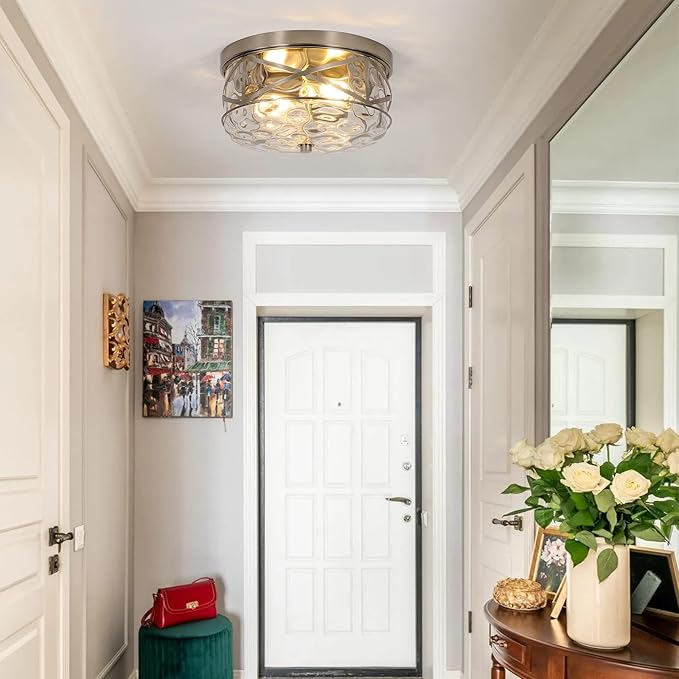 LamQee 2-Light Flush Mount Ceiling Light Farmhouse Kitchen Island Ceiling Light with Bubble Glass Close to Ceiling Light Fixture for Living Room Bedroom Foyer Hallway