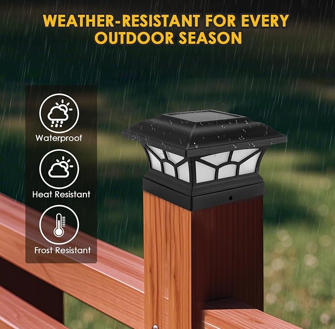 8 Pack Solar Post Cap Lights Outdoor Flickering Flame & Warm White, Fits 4x4 5x5 6x6 Wooden or Vinyl Posts, Waterproof Solar Fence Deck Lights for Yard Garden Patio Decoration.
