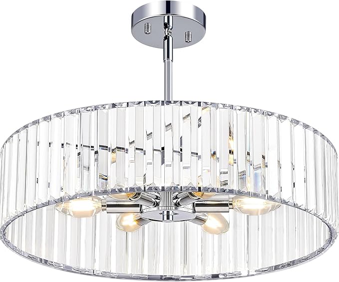 Crystal Chrome Semi Flush Mount Ceiling Light Modern Hallway Light Fixture Metal Close to Lamp for Kitchen Living Room Bathroom Entryway Bedroom(19.68 inch)