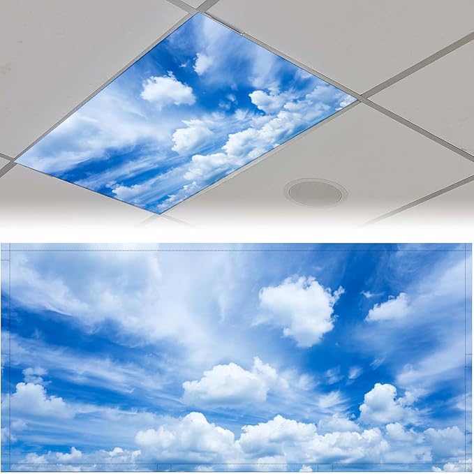 2 Pack Fluorescent Light Cover for Ceiling, Blue Sky Magnetic Cover, Classroom Supplies for School, Home Office