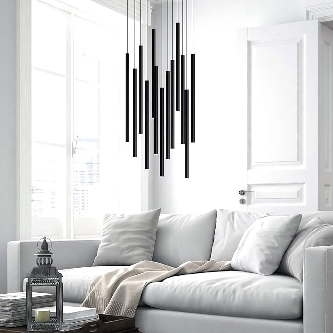 CANALIS 13 Mini Pendantl Lighting Black - LED Hanging Light Fixture for Kitchen Island, Bar, Foyer - Cluster Pendants - Dimmable, Adjustable Wire, Lamp Bulb Included