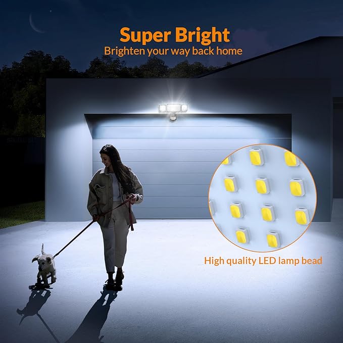 LEPOWER 1600LM LED Solar Security Lights Motion Outdoor, 5500K White Light, IP65 Waterproof Outside Flood Solar Light for Yard, Garage（Black）
