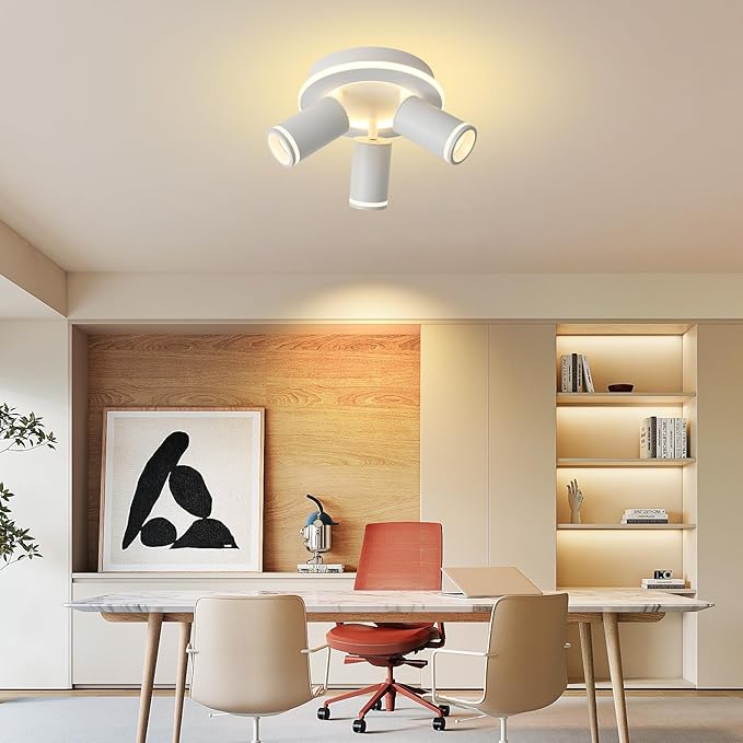 LED 3 Light Track Lighting Kit, White Round Ceiling Spot Lighting Fixture with Flexibly Rotatable Heads, Modern Spotlight for Kitchen, Living Room, Bedroom, Dual Lighting Design,Includes 3 x GU10 Bulb
