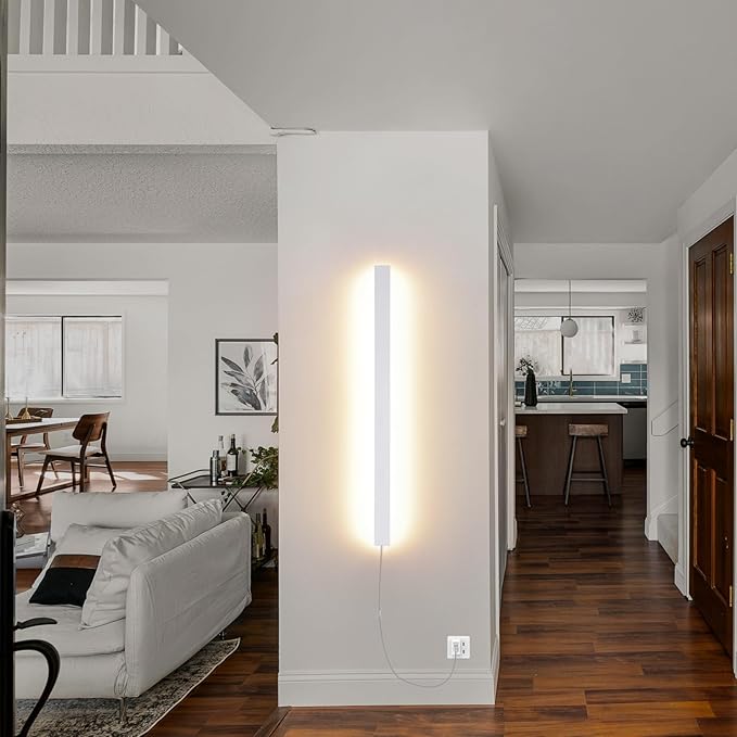 KELUOLY Modern Plug in Wall Lights, 31.4 inch Frosted White LED Long Wall Sconce, 16W Warm White 3000K Acrylic Indoor Wall lamp,with 59" Plug Cable for Bedroom, Living Room, Hallway