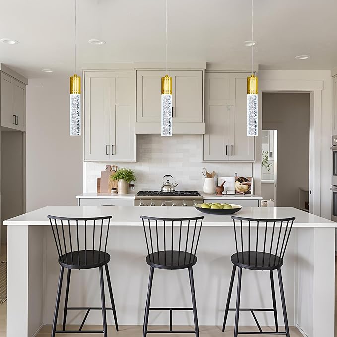 HAIXIANG Linear Chandeliers LED Pendant Lights for Kitchen Island Fixtures Bubble Crystal Chandeliers 6000K Daylight LED Bulbs Mini Pendant Lighting for Island Modern Pendant Light Fixtures