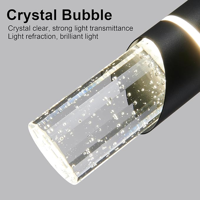Modern LED Pendant Lighting Fixture 48-Watt 4 Light Black Kitchen Island Chandelier Dimmable Kitchen Light Fixtures Perfect for Dining Room Hanging Island Lighting Crystal Bubble Pendant Lights