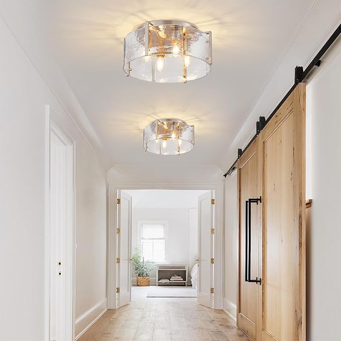 17.3“ Semi Flush Mount Ceiling Light Fixture Brushed Nickel 4-Light Modern Water Ripple Chandelier Glass Light Fixture for Entryway Hallway Kitchen Island Dining Room Foyer Bedroom Hallway