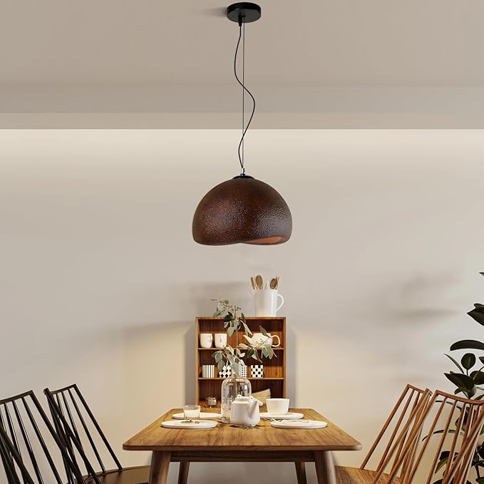 JAYMP Dark Brown 15.7" Wabi Sabi Pendant Light for Dining Room Kitchen Island Farmhouse Hanging Lamp E26 Base Japanese Style Bird Nest Shape Lighting Fixture 40cm/15.7in