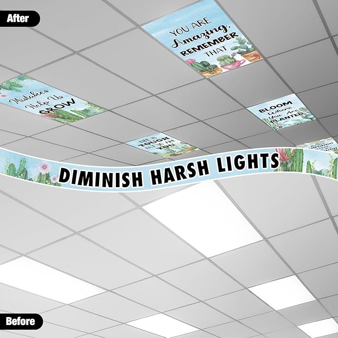 Capoda 12 Pcs Fluorescent Light Covers for Ceiling Lights 4 x 2 Ft Magnetic Cactus Light Covers Positive Fluorescent Ceiling Shade Filters for Classroom Home Hospital Office Cubicle Party Decor