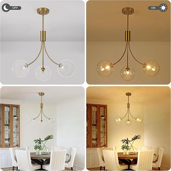 3-Light Modern Kitchen Chandelier,Gold Island Lights with Clear Glass Shade,Perfect Dining Room Lights for Kitchen Island, Living Room,Bedroom,Or Foyer Entryway,25.2 Inch,G9 Bulb