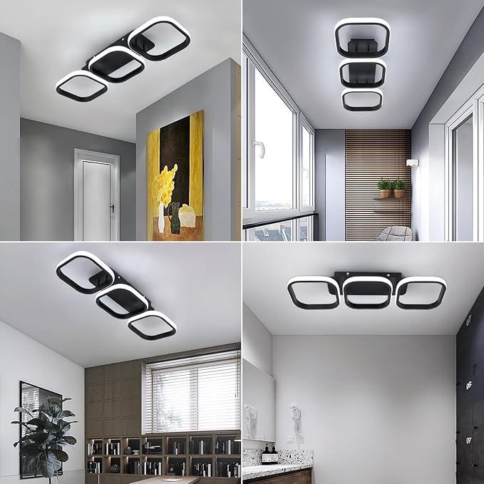 Modern LED Square Ceiling Light - 33W, 6000K Cool White, Flush Mount for Kitchen, Living Room, Bedroom & Hallway