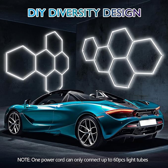BRILLIHOOD LED Hexagon Garage Lights, 24 Pack Car Garage Light Tubes, 192W, 23040LM, 6500K Super Bright, 5 Grid Systems Car Detailing LED Hex Light for Warehouse Workshop Basement Gym