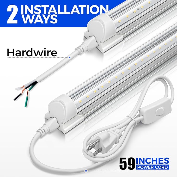 Barrina LED Shop Lights, 8FT 72W 10000LM 6500K, Super Bright White, V Shape, Clear Cover, High Output, Linkable, T8 LED Tube Light, for Garage 8 Foot with Plug (Pack of 10)