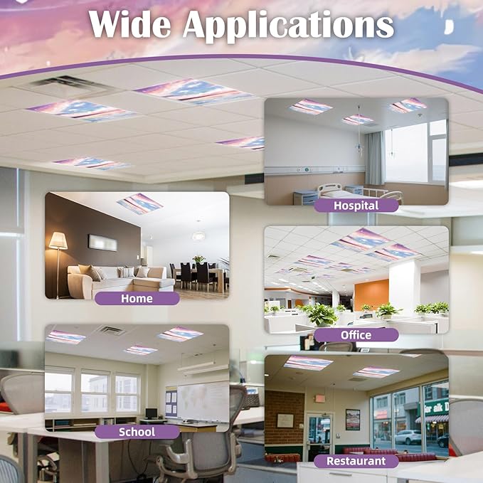 ANGSYLTH 2 x 2 Feet Fluorescent Light Covers - 4 Pcs Covers for Ceiling Lights, Magnetic Light Filters for Classroom, Office, Hospitals, Home (Sunset Glow)