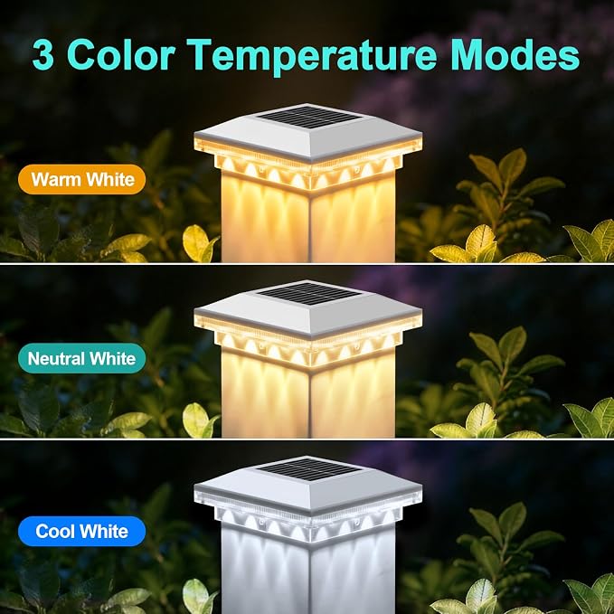 Brightever Solar Post Cap Lights Outdoor 12-Pack, Waterproof Solar Fence Post Lights for 4x4 Wood/Vinyl Posts, Solar Powered Deck Post Lights with 3 Lighting Modes, Decorate Garden Patio Porch, White