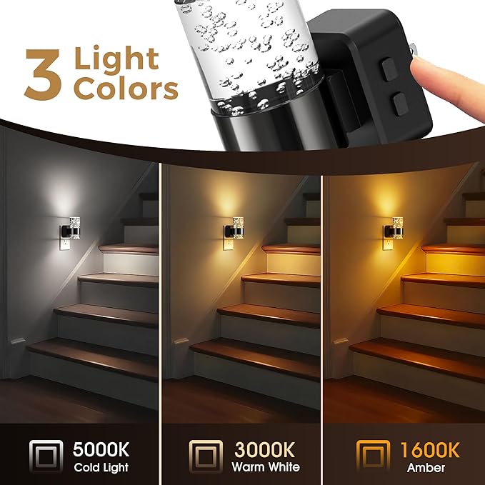 L LOHAS LED Night Lights Plug into Wall, Dimmable Night Light with Dusk-to-Dawn Sensor, Cool White/Soft White/Amber 3 Color Light, Adjustable Brightness, Bubble Nightlight with Rotatable Plug Hallway