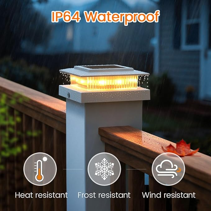 APONUO 6 Pack Solar Post Cap Lights Color Changing - 8 Solid Colors & Flowing Multicolor, IP65 Waterproof for 4x4 Wood/Vinyl Posts, Auto On/Off Deck Fence Patio Garden Lighting, White