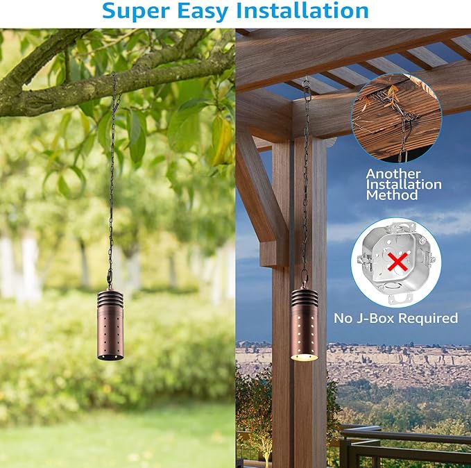 LEONLITE Low Voltage Hanging Lights Outdoor, LED Landscape Pendant Lights, UL Listed, 12V Hanging Tree Light for Gazebo, Pergola, Garden, Aluminum, IP65, 2700K Soft White, Red Bronze, Pack of 4